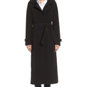 Nordstrom Gallery Hooded Lined Long Nepage Black Raincoat Trench Medium Petite